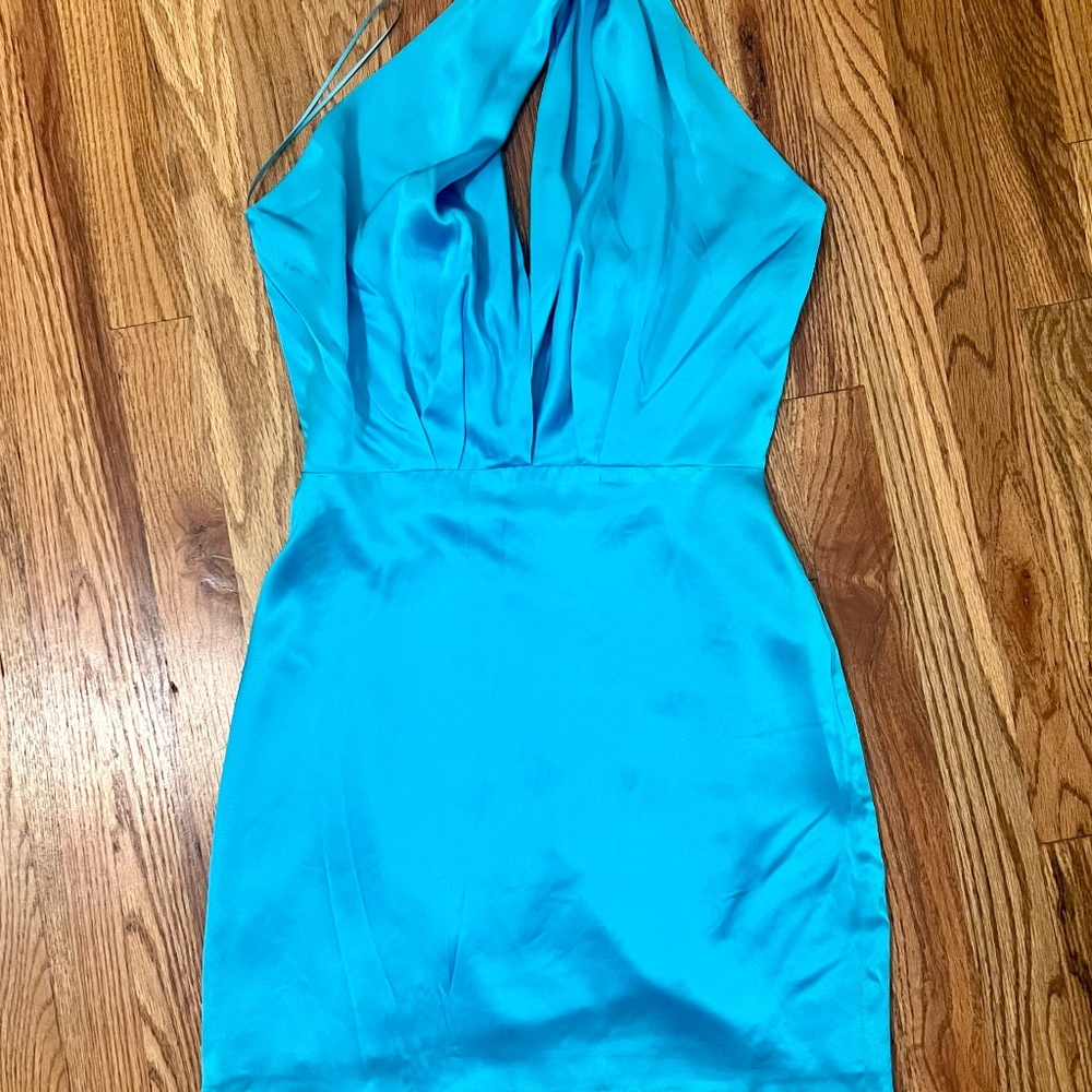 Amanda Uprichard teal cross tie silk dress